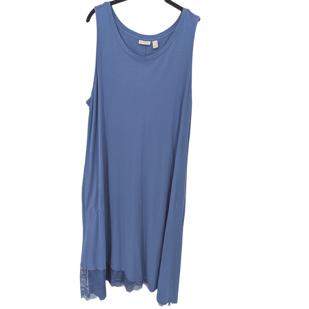 LOGO Lori Goldstein Midi Dress Women XL Blue Lace Trim Sharkbite Hem Pockets